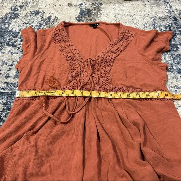 Torrid Burnt Orange Babydoll Crinkle Gauze Crinkle Short Sleeve Blouse Size 00 - Picture 7 of 8